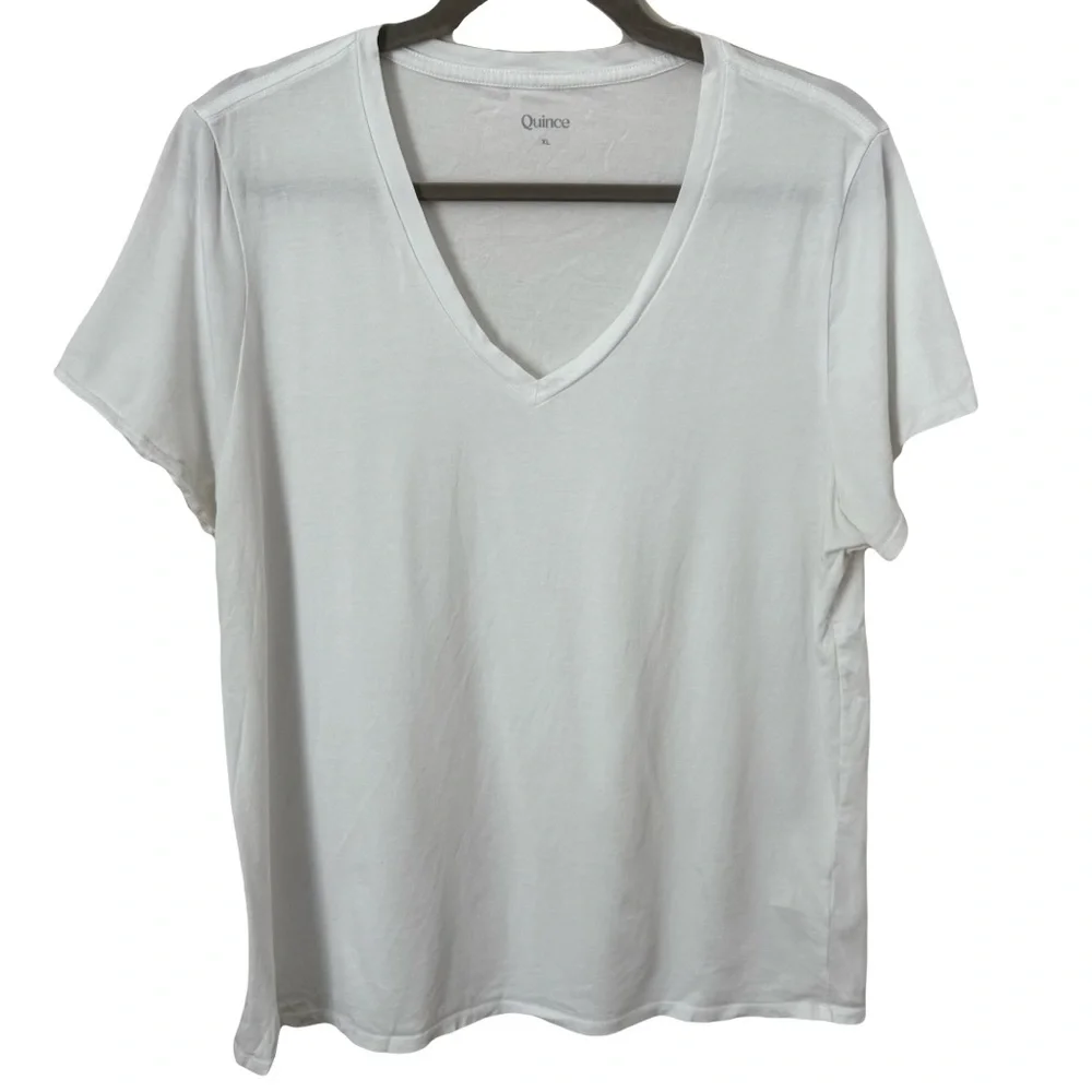 Quince Soft White Classic Basic Minimalist V-Neck T-Shirt X-Large - Picture 2 of 7